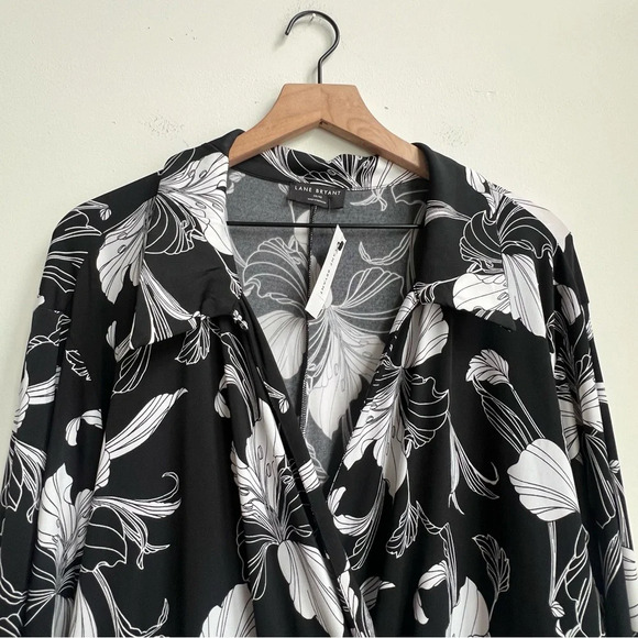 New Lane Bryant Polo Wrap Spring Lily Midi Dress 7X Matte Jersey Long Sleeve - Picture 9 of 15